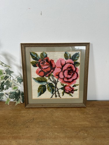 Quadro ricamo rose - , vintage